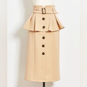 Japan Brand Noela Peplum Tight  Button-Down Skirt Tan